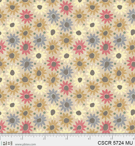 Chicken Scratch Flowers Multi PB5724MU by Courtney Prahl for P & B Textiles (sold in 25cm increments)