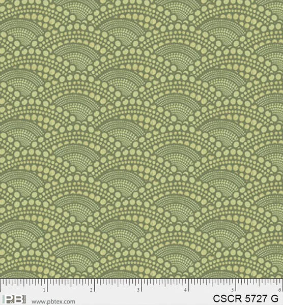 Chicken Scratch Green Hill PB5727G by Courtney Prahl for P & B Textiles (sold in 25cm increments)