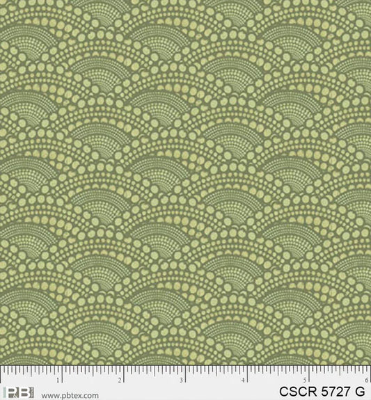 Chicken Scratch Green Hill PB5727G by Courtney Prahl for P & B Textiles (sold in 25cm increments)