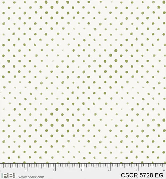 Chicken Scratch Green Dots PB5728EG by Courtney Prahl for P & B Textiles (sold in 25cm increments)