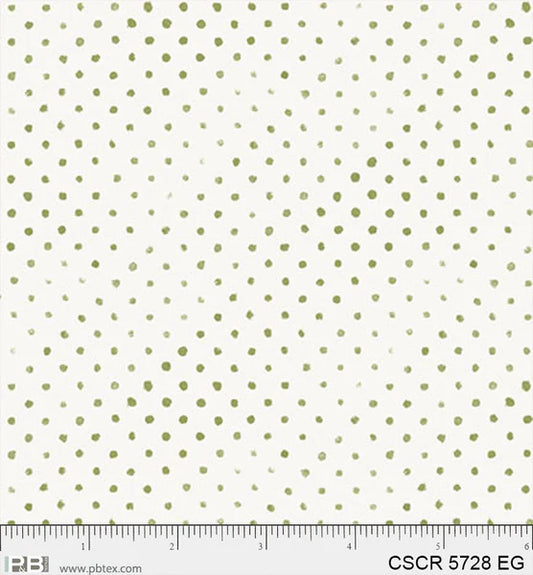 Chicken Scratch Green Dots PB5728EG by Courtney Prahl for P & B Textiles (sold in 25cm increments)