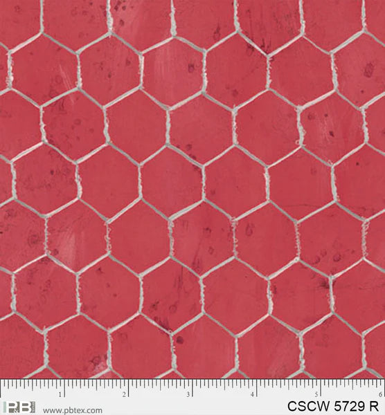 Chicken Scratch Chicken Wire Wideback Red PB5729R by Courtney Prahl for P & B Textiles (sold in 25cm increments)