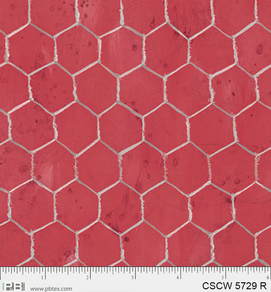 Chicken Scratch Chicken Wire Wideback Red PB5729R by Courtney Prahl for P & B Textiles (sold in 25cm increments)