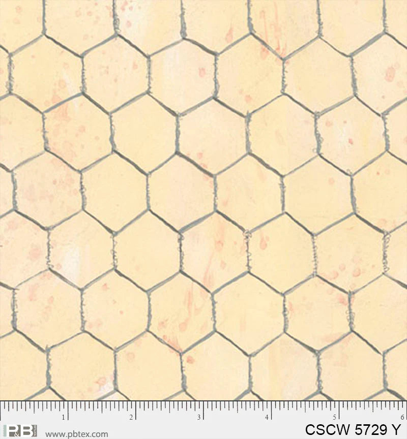 Chicken Scratch Chicken Wire Wideback Yellow PB5729Y by Courtney Prahl for P & B Textiles (sold in 25cm increments)