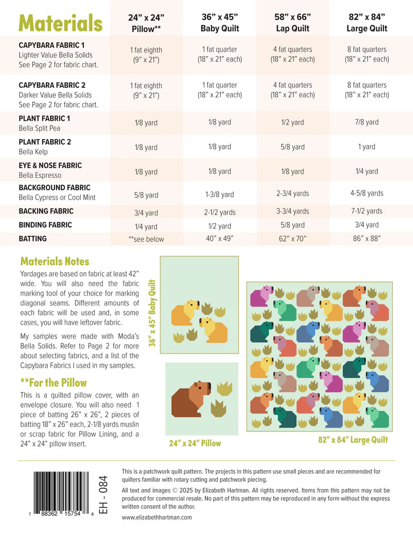 Capybara Club Quilt Pattern by Elizabeth Hartman