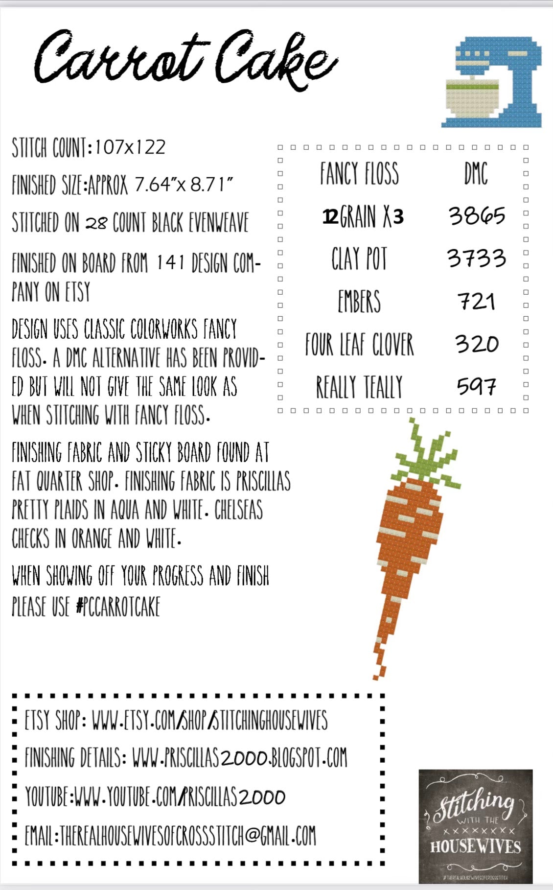 Carrot Cake Cross Stitch Pattern Stitching with the Housewives