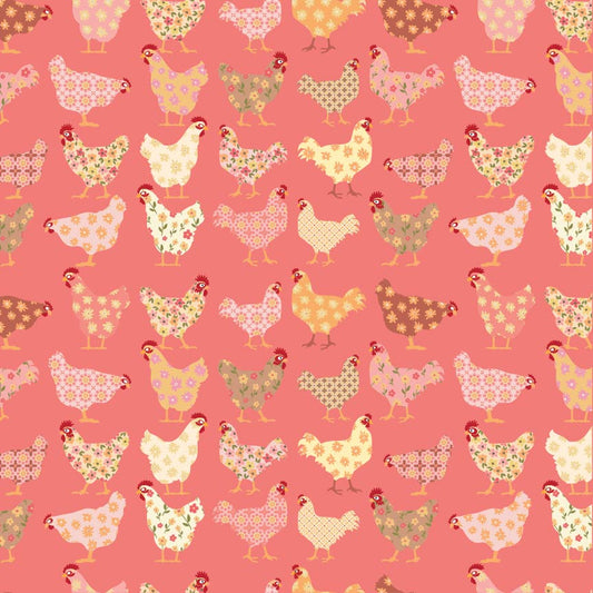 Homestead Cheeky Chickens Pink PH23401 by Prairie Sisters for Poppie Cotton (sold in 25cm increments)