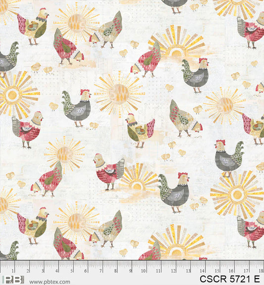 Chicken Scratch Cream Chicken Sun PB5721E by Courtney Prahl for P & B Textiles (sold in 25cm increments)