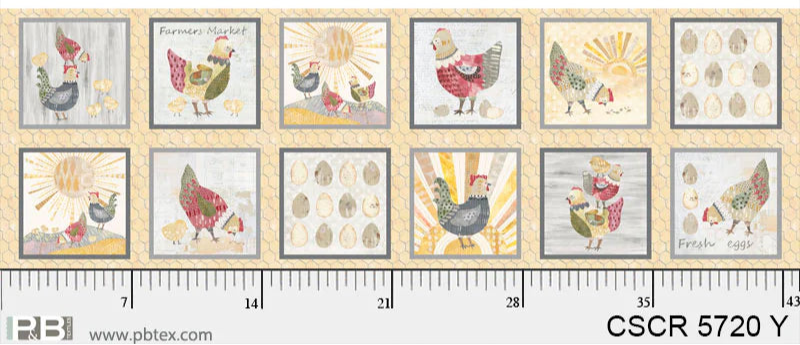 Pattern of chickens and eggs in a grid layout on a white background