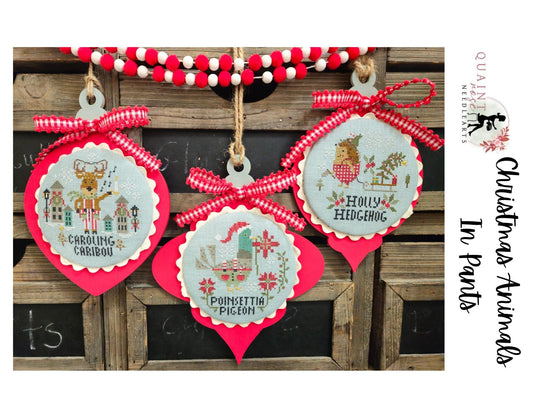 Christmas Animals in Pants Cross Stitch Pattern by Quaint Rose Needlearts