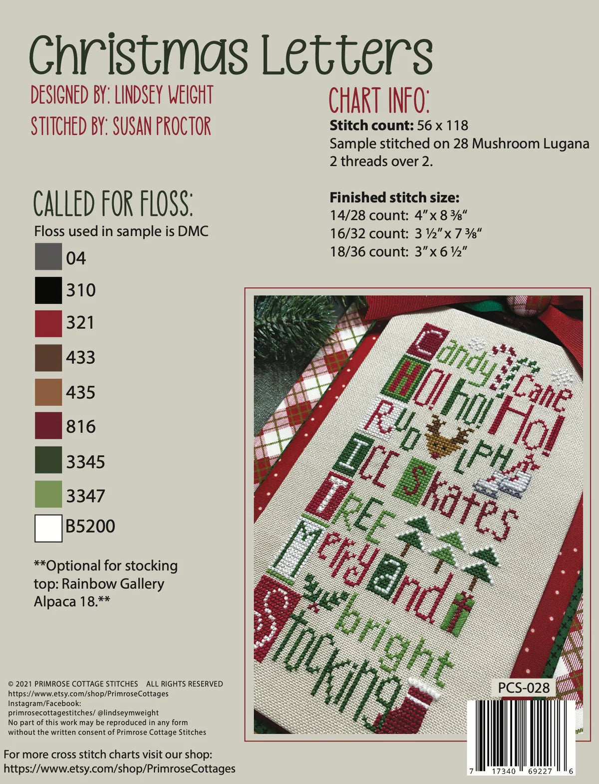 Christmas Letters Cross Stitch Pattern Primrose Cottage Stitches