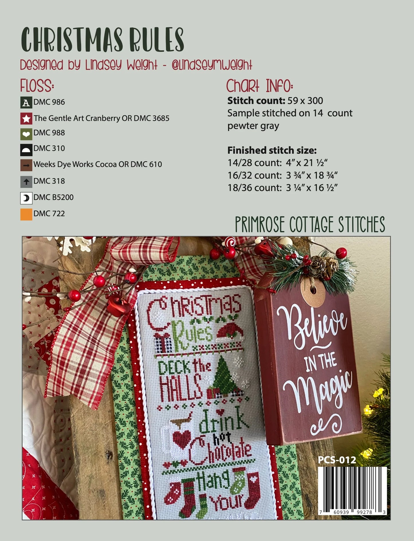 Christmas Rules Cross Stitch Pattern Primrose Cottage Stitches