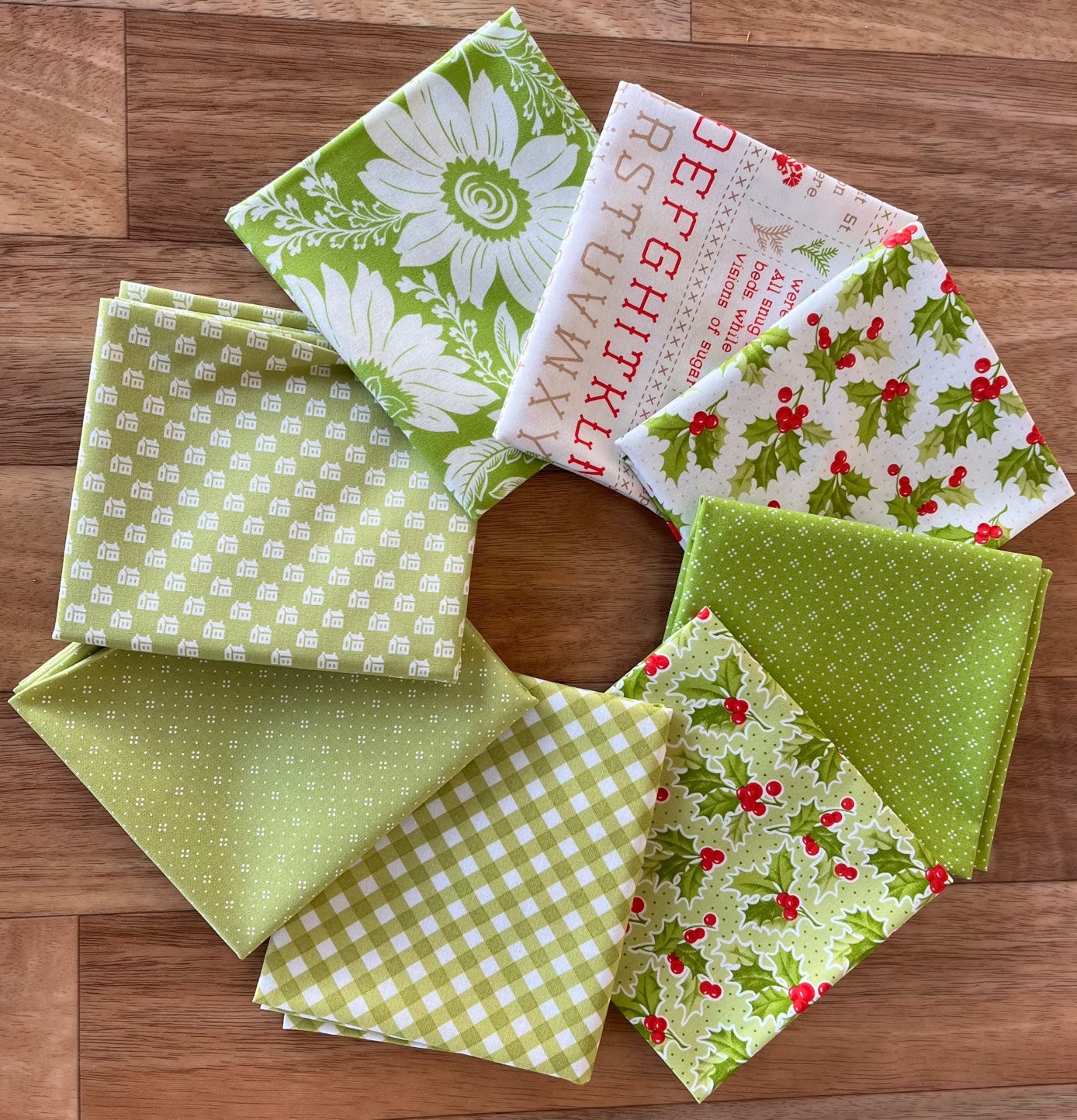 Christmas Stitched Green Fat Quarter Bundle by Fig Tree Quilts for Moda