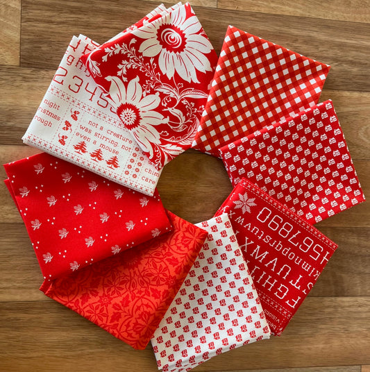 Christmas Stitched Red and White Fat Quarter Bundle by Fig Tree Quilts for Moda