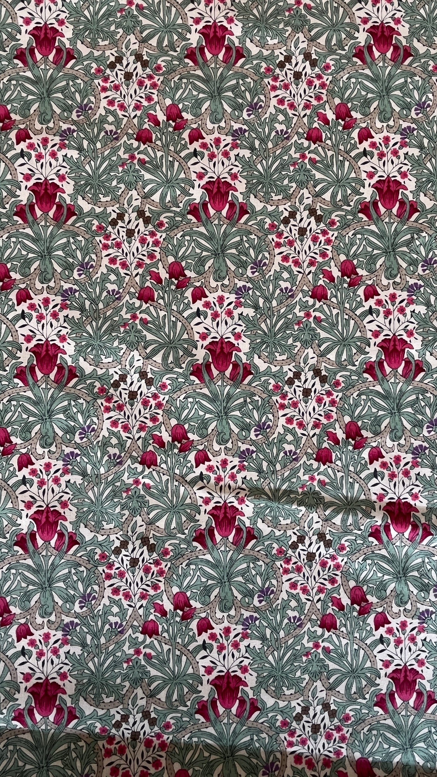 Country Floral Collection Morris Beige Sage Burgundy 65730-101 by Nakamura for Nutex Fabrics (Sold in 25cm increments)