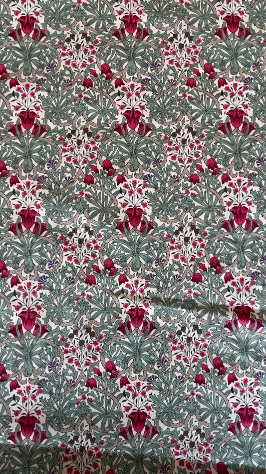 Country Floral Collection Morris Beige Sage Burgundy 65730-101 by Nakamura for Nutex Fabrics (Sold in 25cm increments)