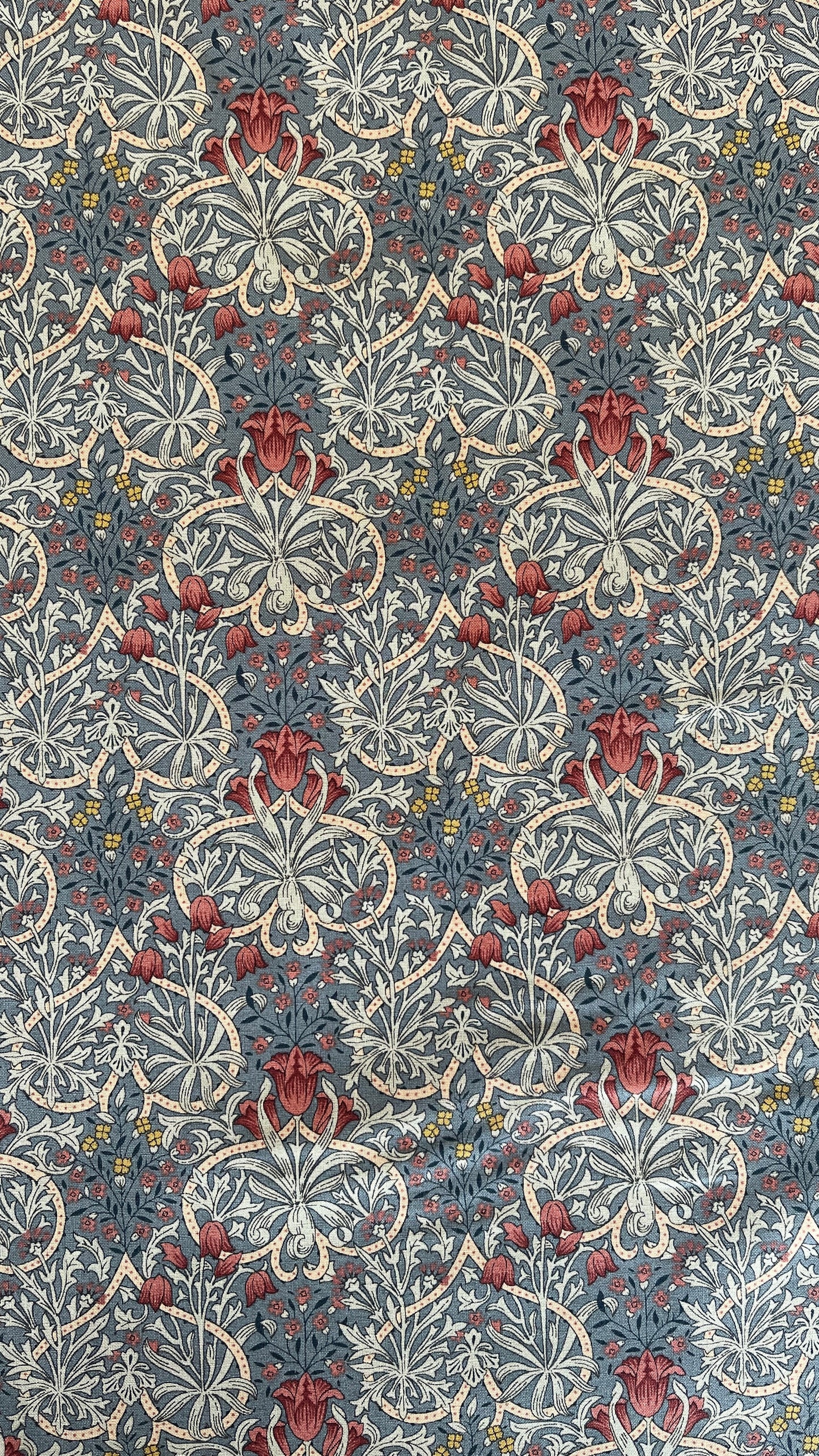 Country Floral Collection Morris Grey Blue Burgundy 65730-102 by Nakamura for Nutex Fabrics (Sold in 25cm increments)