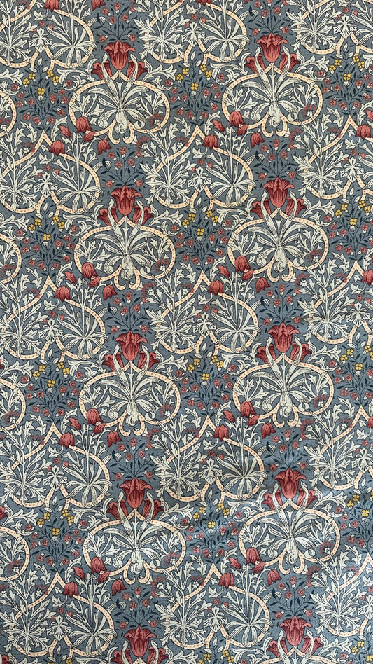Country Floral Collection Morris Grey Blue Burgundy 65730-102 by Nakamura for Nutex Fabrics (Sold in 25cm increments)