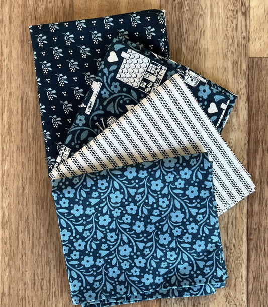 Cozy House Navy Fat Quarter Bundle by Judy Jarvi for Andover Fabrics