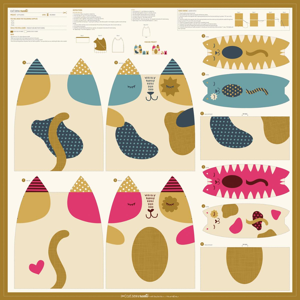 Cat Plushie Panel Cut Sew Create by Stacy Iest Hsu for Moda fabrics ...