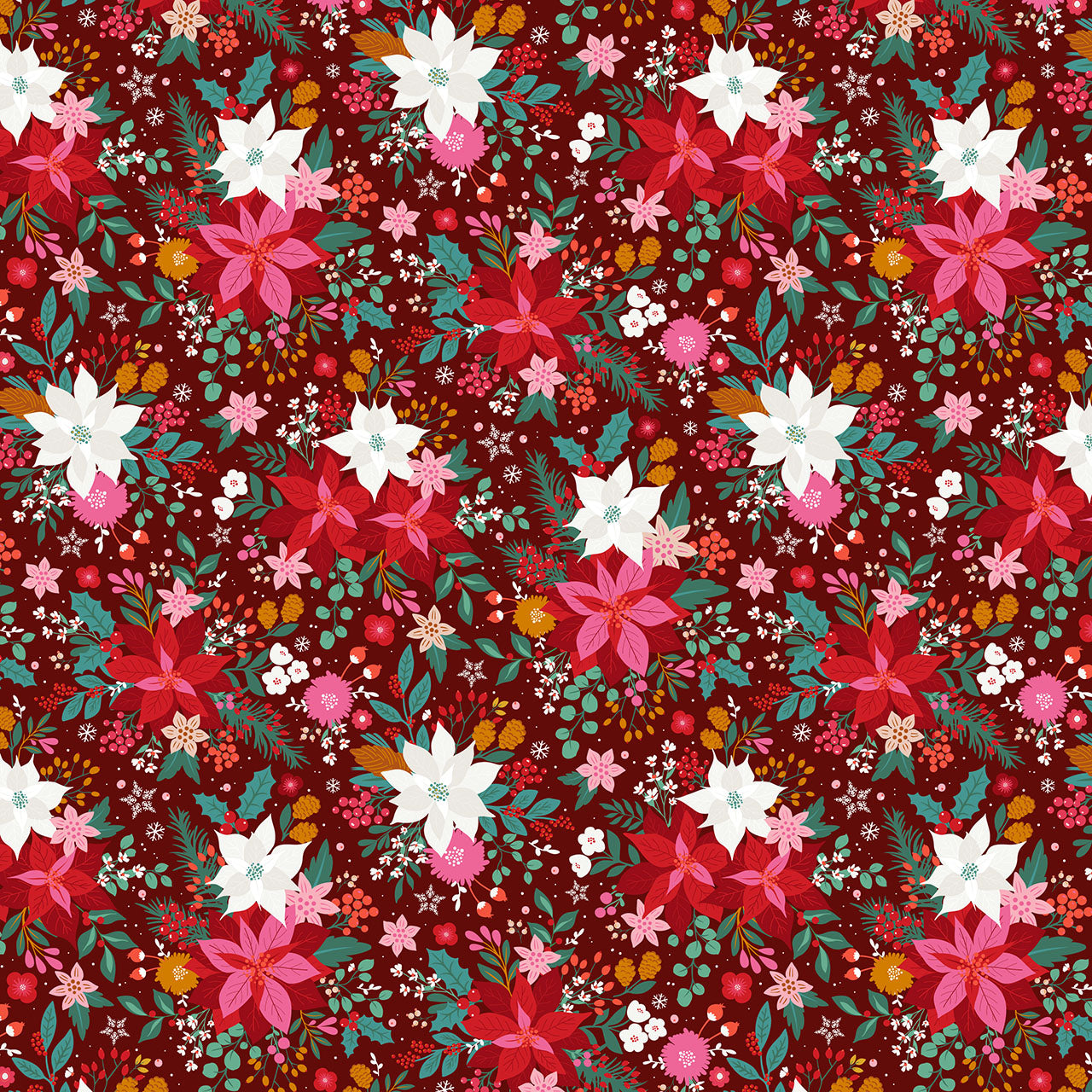 Deck the Halls Poinsettia D1063 by Geetanjali Behera for Thead and Ink Designs (sold in 25cm increments)