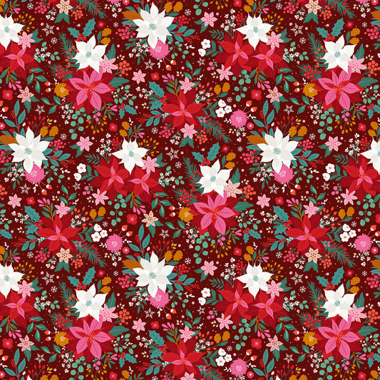 Deck the Halls Poinsettia D1063 by Geetanjali Behera for Thead and Ink Designs (sold in 25cm increments)