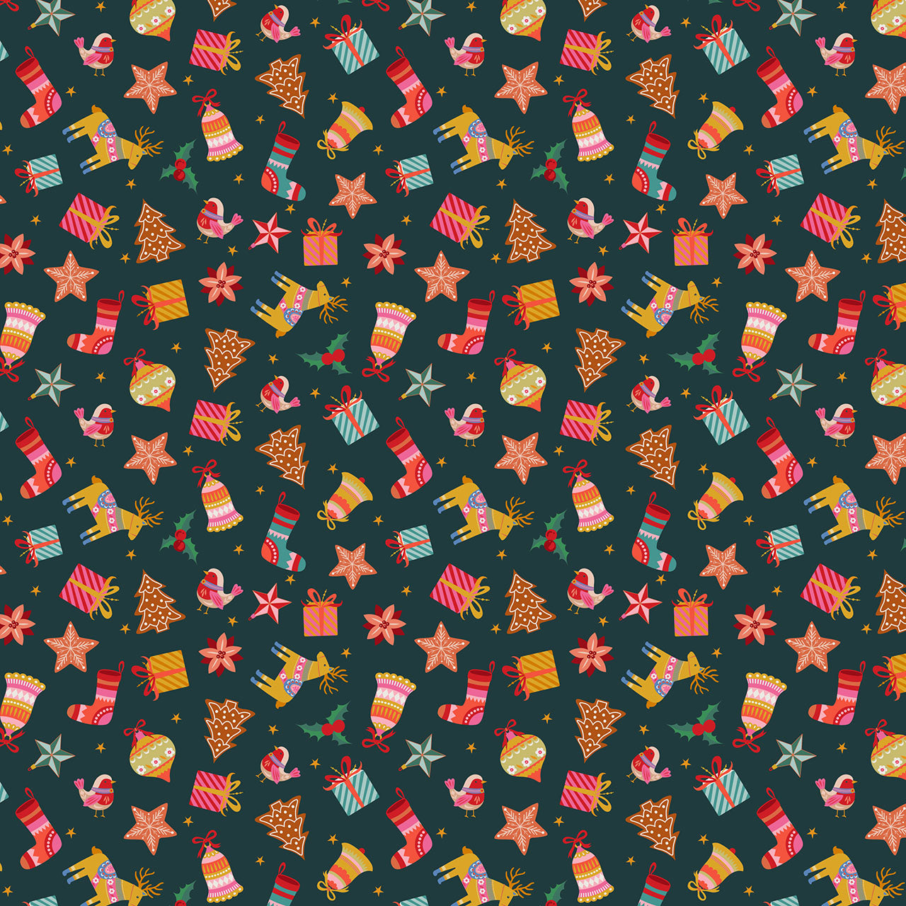 Deck the Halls Mini Magic D1068 by Geetanjali Behera for Thead and Ink Designs (sold in 25cm increments)