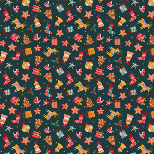 Deck the Halls Mini Magic D1068 by Geetanjali Behera for Thead and Ink Designs (sold in 25cm increments)