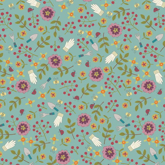 Willowbrook Market Garden Allover Teal DV5977 by Natalie Bird for Devonstone (sold in 25cm increments)