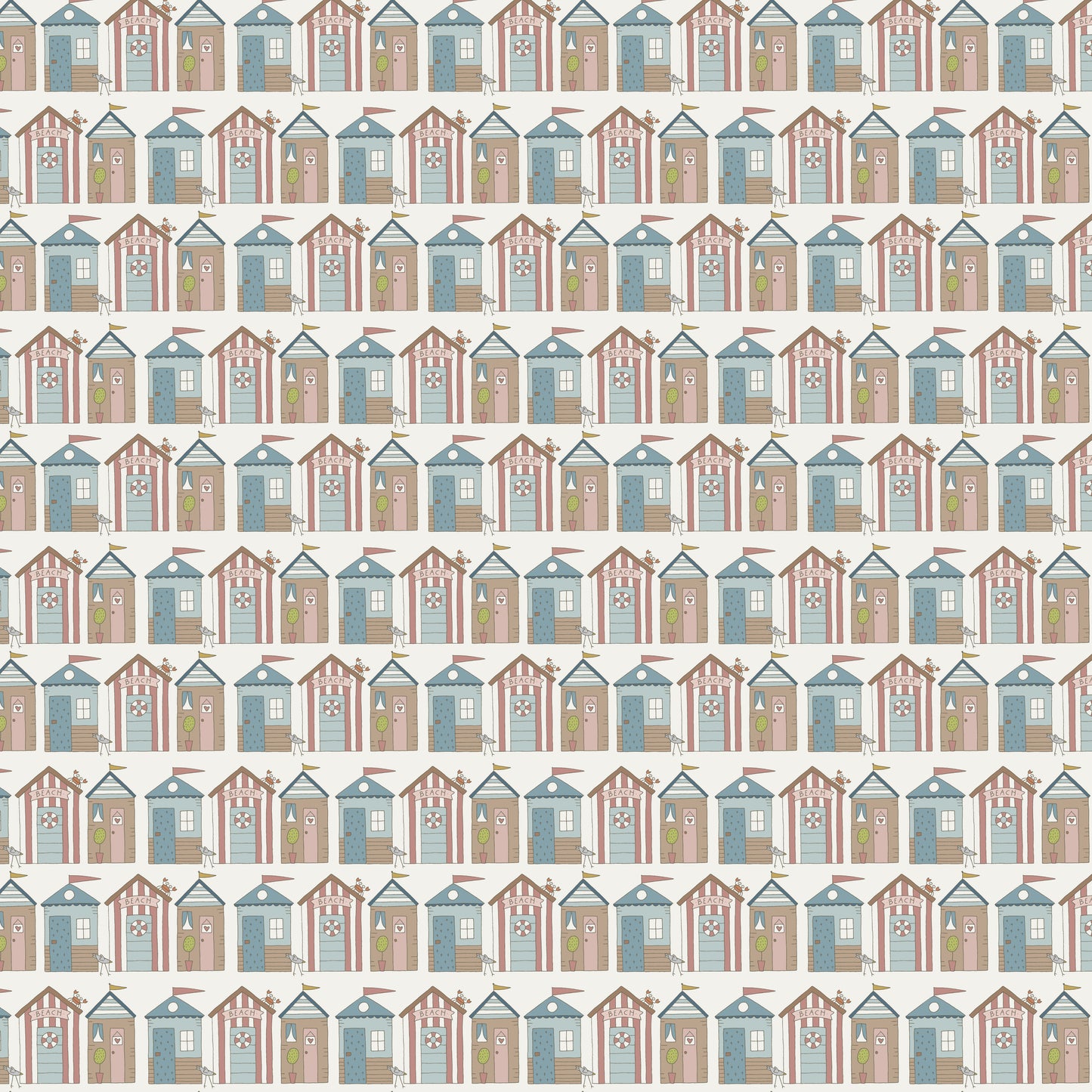 Sunkissed Sojourn White Beach Huts DV6102 by Natalie Bird of Birdhouse Designs for Devonstone (sold in 25cm increments)