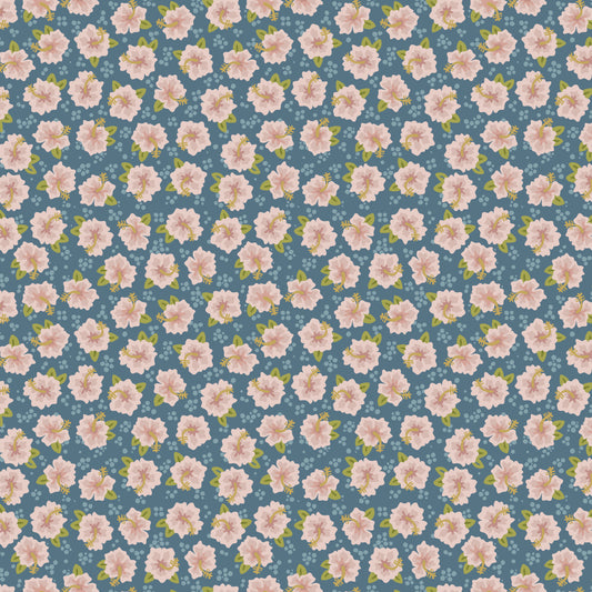 Sunkissed Sojourn Blue Hibiscus DV6109 by Natalie Bird of Birdhouse Designs for Devonstone (sold in 25cm increments)