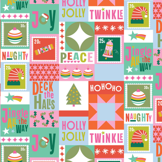 Deck The Halls Collage DV6920 by Devonstone Fabrics (sold in 25cm increments)