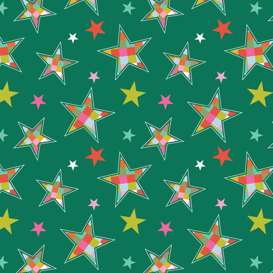 Deck The Halls Green Scattered Star DV6925 by Devonstone Fabrics (sold in 25cm increments)