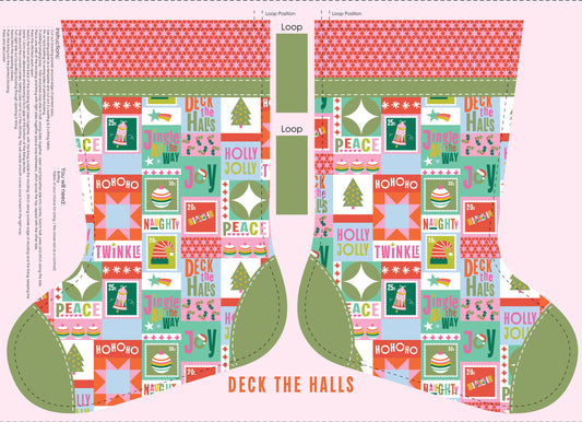 Deck The Halls Green Red Stocking Panel DV6929 by Devonstone Fabrics