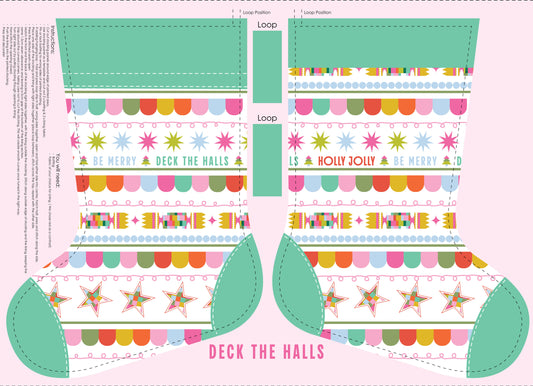 Deck The Halls Blue White Stocking Panel DV6930 by Devonstone Fabrics
