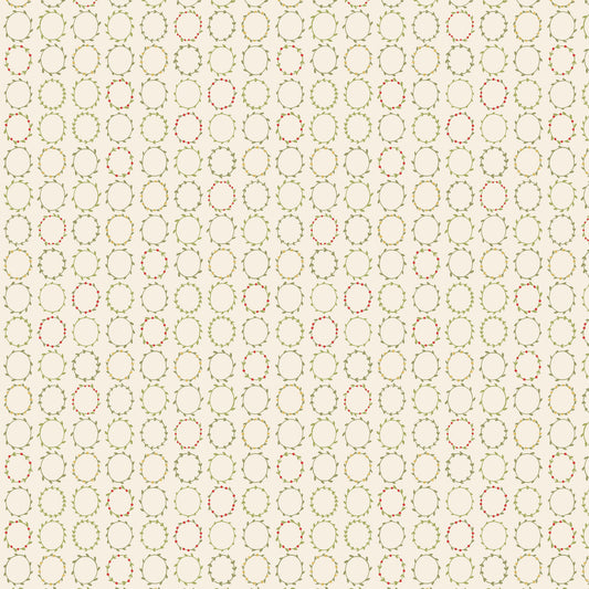 Pocketful of Joy Wreath Cream DV7195 by Natalie Bird for Devonstone Fabrics (sold in 25cm increments)