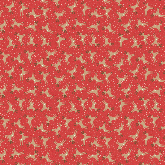 Pocketful of Joy Reindeer Red DV7198 by Natalie Bird for Devonstone Fabrics (sold in 25cm increments)