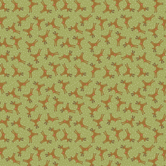 Pocketful of Joy Reindeer Green DV7199 by Natalie Bird for Devonstone Fabrics (sold in 25cm increments)
