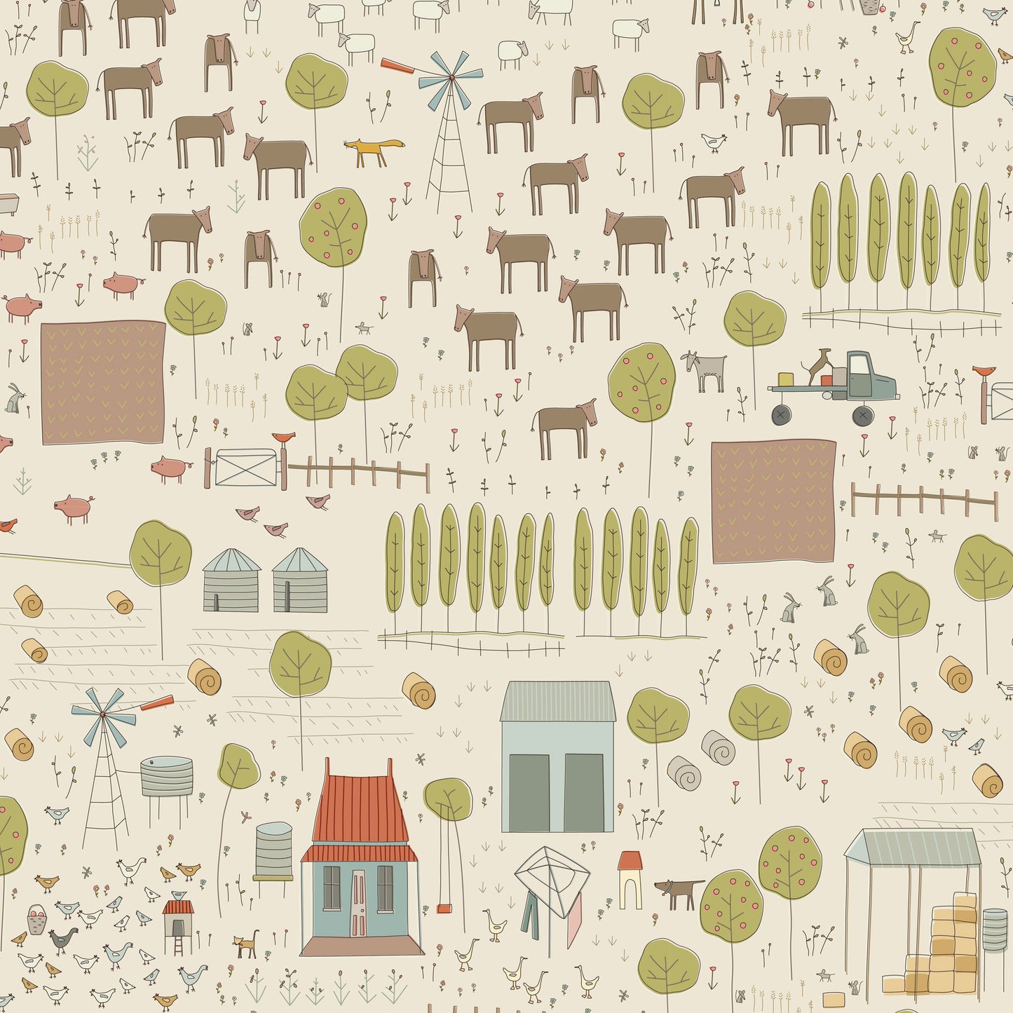Appleby Farm Main Print Cream DV7730 by Hatched and Patched for Devonstone Fabrics (sold in 25cm increments)