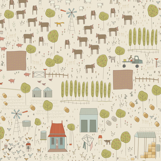 Appleby Farm Main Print Cream DV7730 by Hatched and Patched for Devonstone Fabrics (sold in 25cm increments)