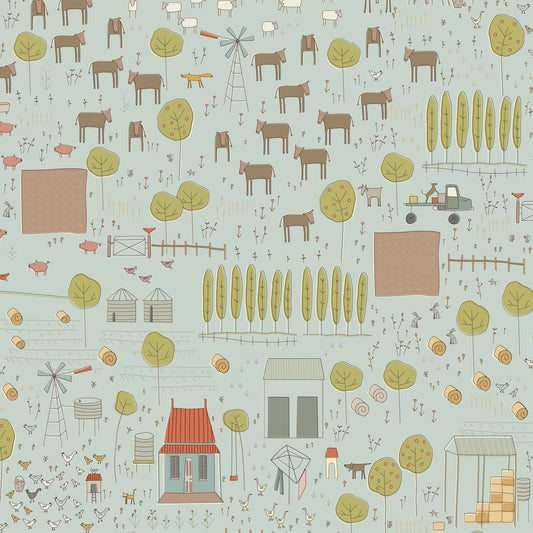 Appleby Farm Main Print Blue DV7732 by Hatched and Patched for Devonstone Fabrics (sold in 25cm increments)