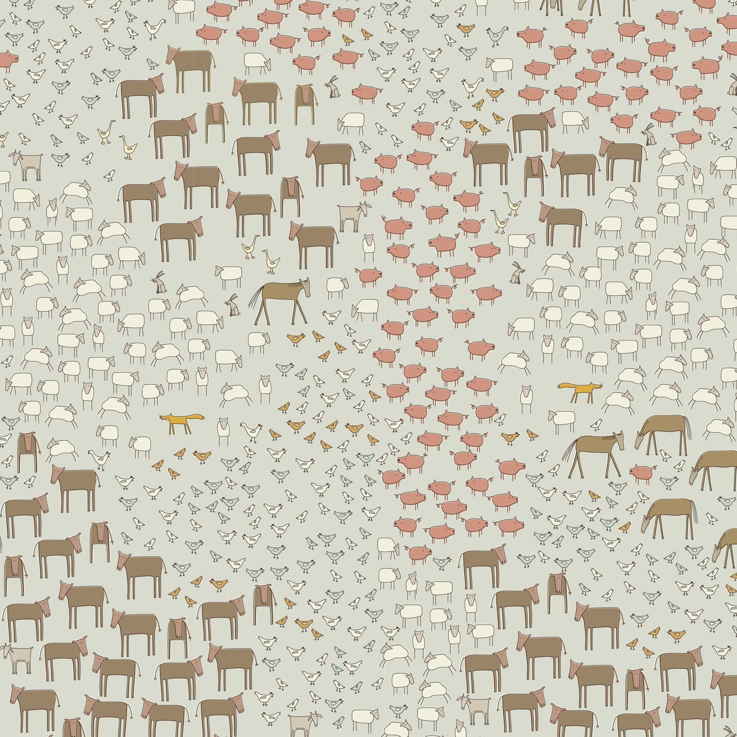 Appleby Farm Animals Taupe DV7733 by Hatched and Patched for Devonstone Fabrics (sold in 25cm increments)