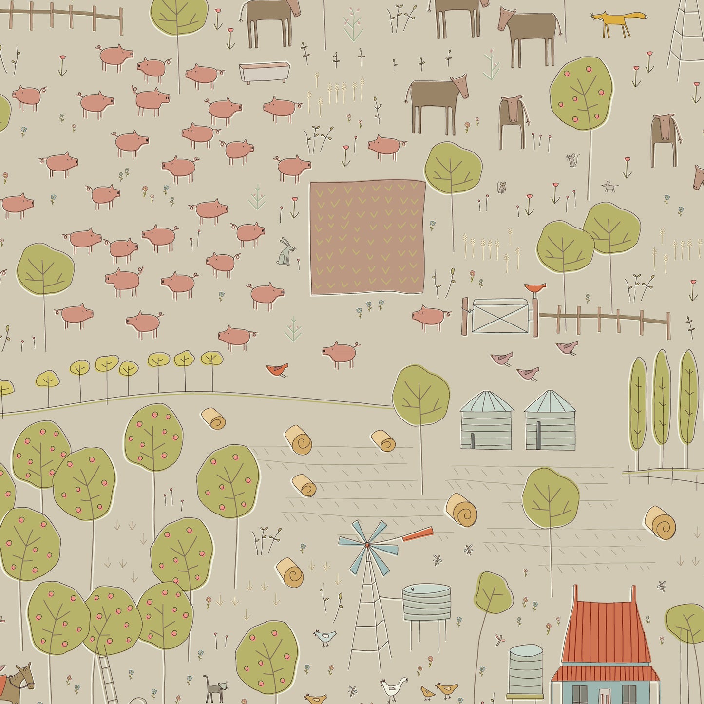 Appleby Farm Main Print Wideback DV7752 by Hatched and Patched for Devonstone Fabrics (sold in 25cm increments)