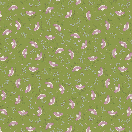 Out & About Scattered Bird Green DV7758 by Natalie Bird for Devonstone Fabrics (sold in 25cm increments)