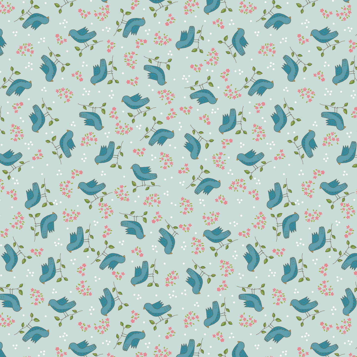 Out & About Scattered Bird Light Blue DV7759 by Natalie Bird for Devonstone Fabrics (sold in 25cm increments)