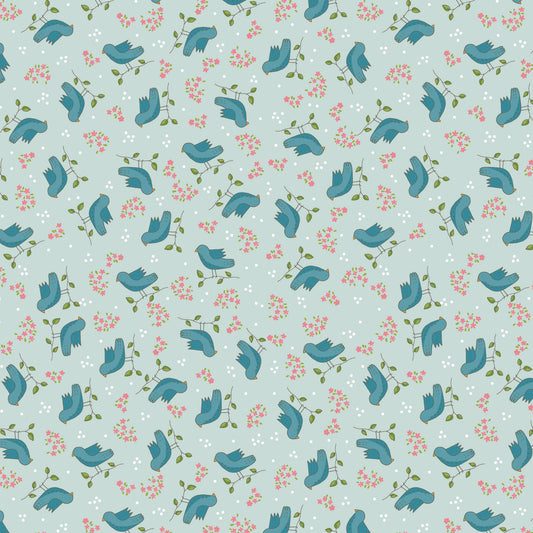 Out & About Scattered Bird Light Blue DV7759 by Natalie Bird for Devonstone Fabrics (sold in 25cm increments)