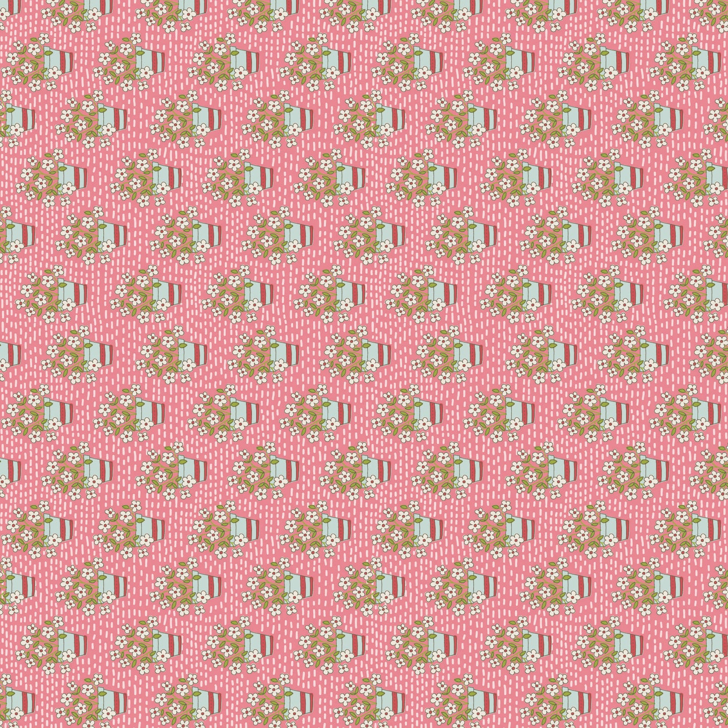 Out & About Flower Pot Pink DV7761 by Natalie Bird for Devonstone Fabrics (sold in 25cm increments)