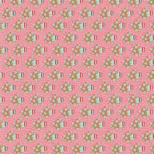 Out & About Flower Pot Pink DV7761 by Natalie Bird for Devonstone Fabrics (sold in 25cm increments)