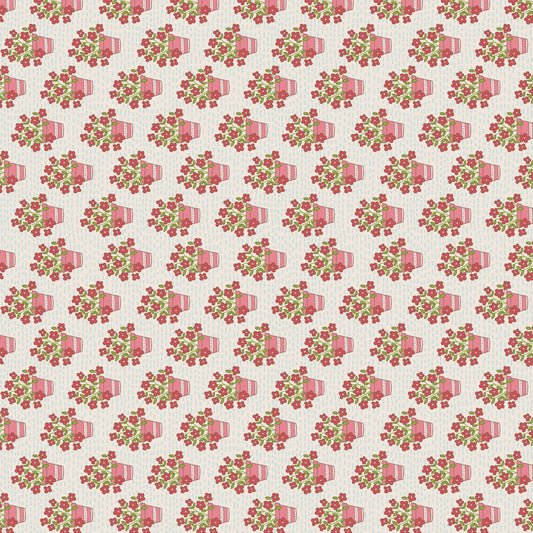 Out & About Flower Pot White DV7762 by Natalie Bird for Devonstone Fabrics (sold in 25cm increments)