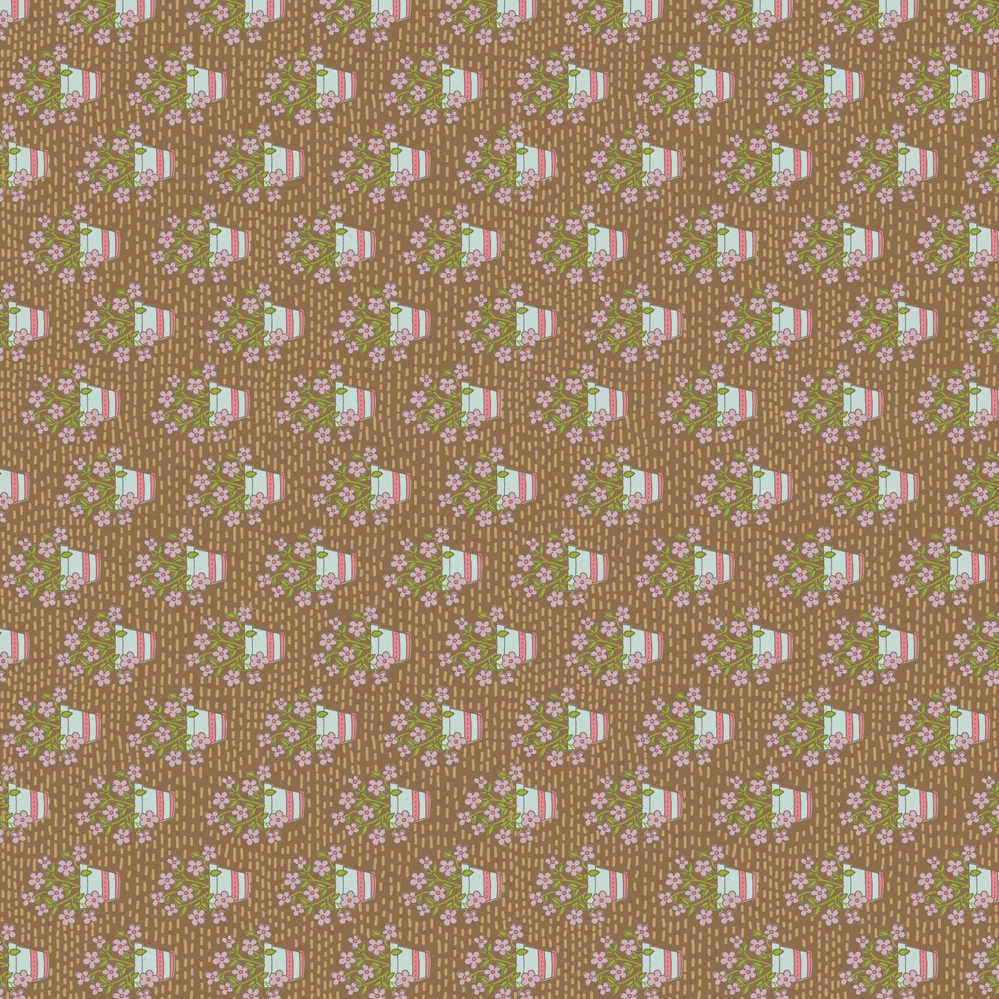 Out & About Flower Pot Brown DV7763 by Natalie Bird for Devonstone Fabrics (sold in 25cm increments)